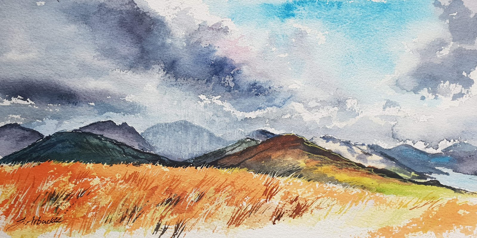 Rain over the Arrochar Alps (watercolour)